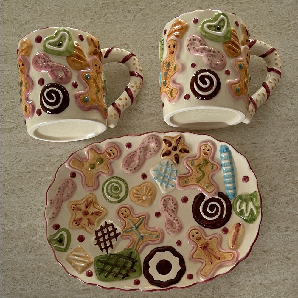 Cookie Motif Ceramic Mug & Tray Set - Multicolor